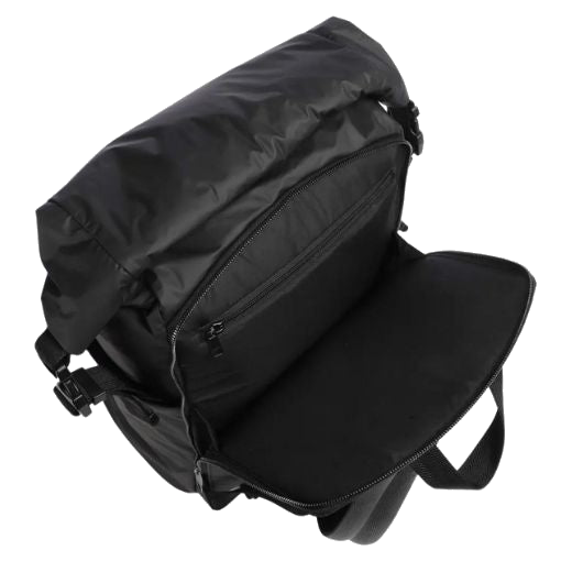 The laptop compartment at the back of the Catch EVO Black Rolltop Backpack is padded and suitable for laptops up to 15 inches.