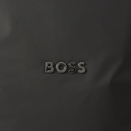The BOSS brand name is on the front of the Catch EVO Black Rolltop Backpack in metallic letters.