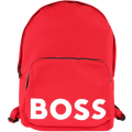 This BOSS Catch backpack comes in a red with a white logo across the front.