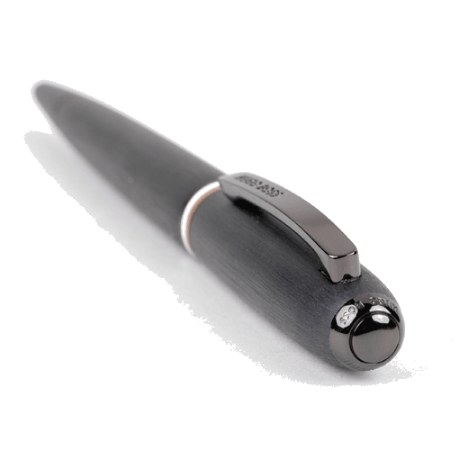 This Hugo boss Contour Iconic Stripe Ballpoint Pen has the brand name engraved on the clip and the top of the pen.
