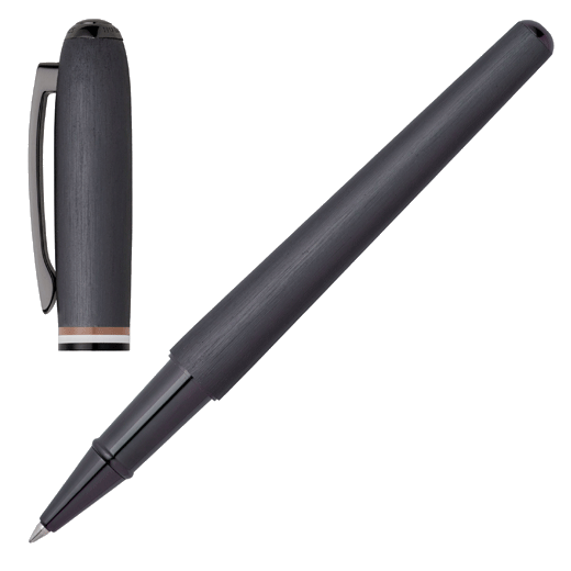 This Contour Iconic Stripe Rollerball Pen by Hugo Boss has a matte gunmetal cap and barrel with the distinctive iconic stripe.