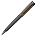 Corium Chrome Ballpoint Pen Camel by Hugo Boss with a softgrain camel vegan Pu leather wrap.