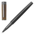 This Hugo Boss Corium Chrome Rollerball Pen Camel has a gunmetal exterior that is made with brass.