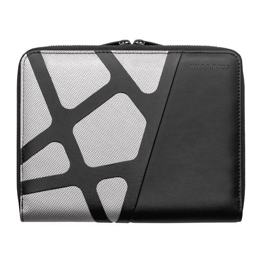 Craft Chrome Conference Folder A5 by Hugo Boss with a dual zip-around closure.