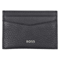 BOSS Crosstown 4CC Navy Grained Leather Card Holder with 4 card slots and a central top pocket and silver lettering with the brand name.
