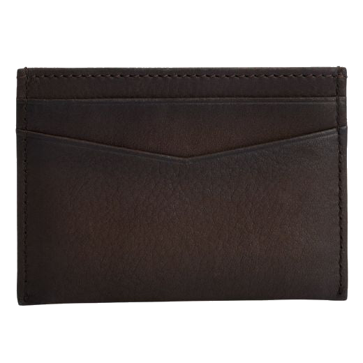 This BOSS Crosstown Brown Suede 4CC Card Holder has the brand name on the front in gunmetal lettering that has a polished finish.