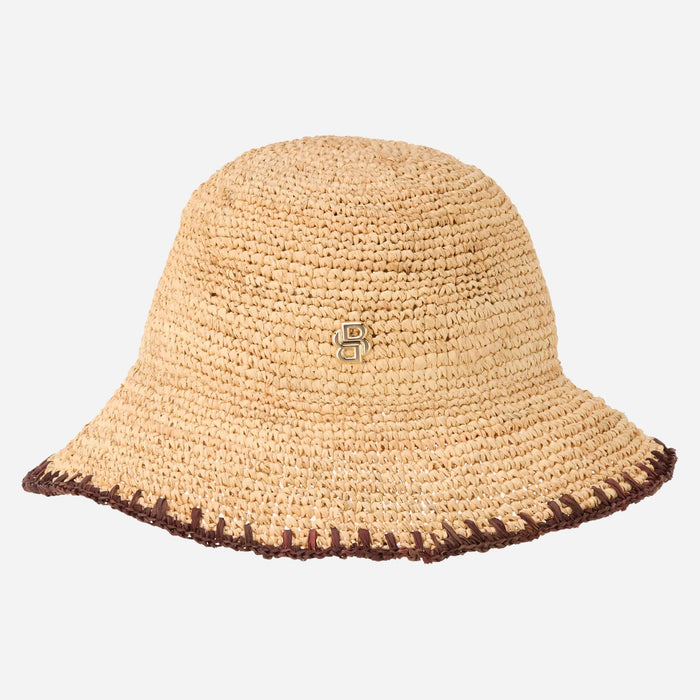 The BOSS Danika CR Beige and Brown Woven Hat with Metal Logo by BOSS.