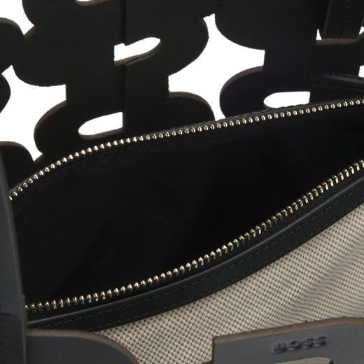 This BOSS Double 'B' Monogram Black Leather Tote Bag & Pouch has a zipped pouch inside so you can easily keep belongings together.