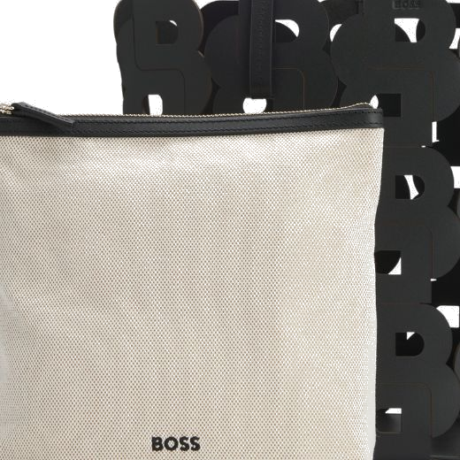 This Double 'B' Monogram Black Leather Tote Bag & Pouch by BOSS has the monogram pattern for branding and blind embossing on the exterior.