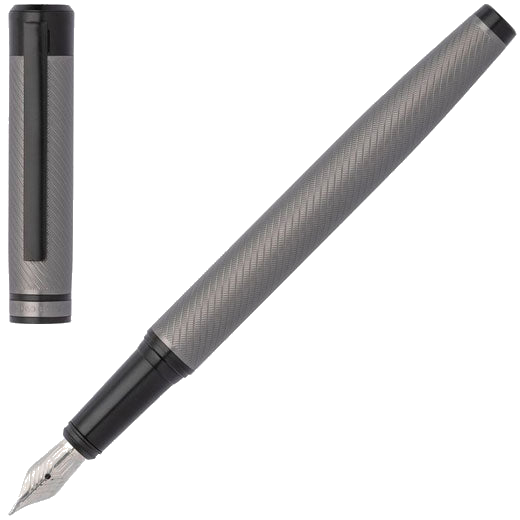 Hugo Boss's Gun Grey Filament Fountain Pen can be engraved on the clip.