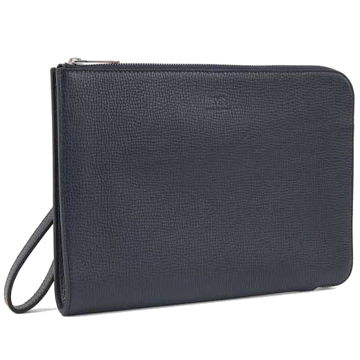 This BOSS Flat Navy Folio with Embossed Logo features a black fabric interior.