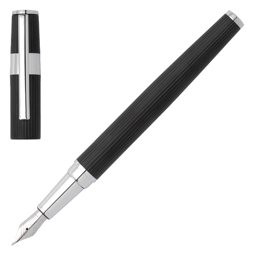 Gear Pinstripe Fountain Pen Black and Chrome by Hugo Boss