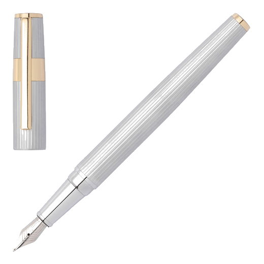 Hugo Boss Gear Pinstripe Fountain Pen Silver & Gold