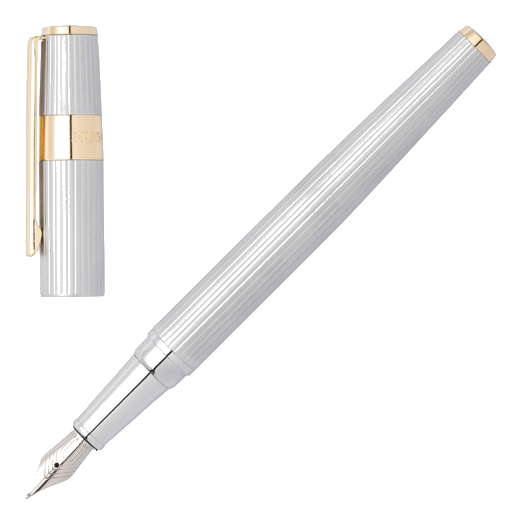 This Gear Pinstripe Fountain Pen Silver & Gold by Hugo Boss can be clip engraved when you order for personalisation.