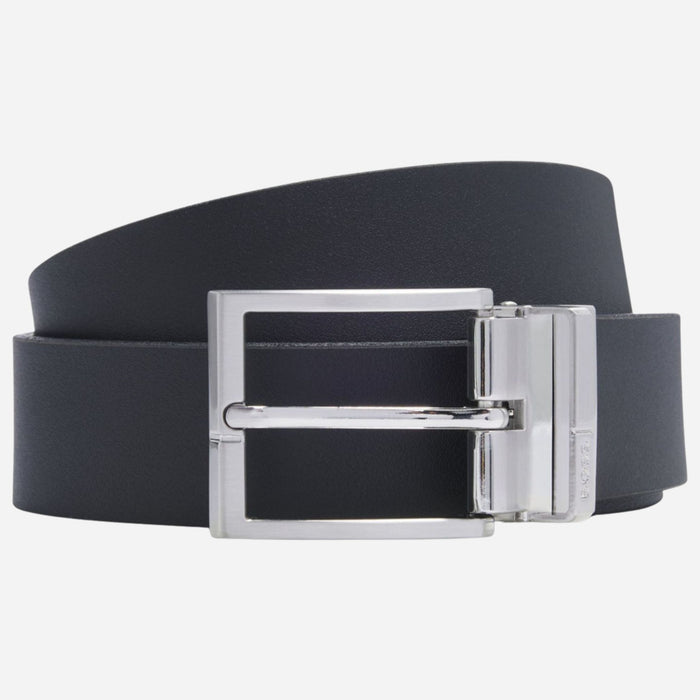 The BOSS Geppy Soft Reversible Black & Navy Blue Leather Plaque & Pin Buckle Belt by BOSS.