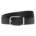 This HUGO BOSS black leather belt comes with a silver buckle with the brand name engraved onto it.