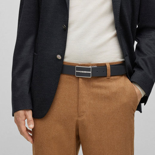 This BOSS Glor Reversible Belt with Interchangeable Plaque & Pin Buckles is perfect for all occasions.
