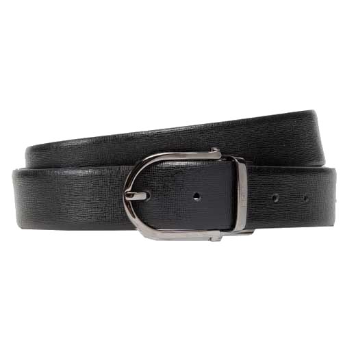 This Hugo Boss leather belt comes with a black and brown reversible strap.