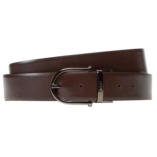 This Hugo Boss brown smooth leather belt comes with two interchangeable buckles.