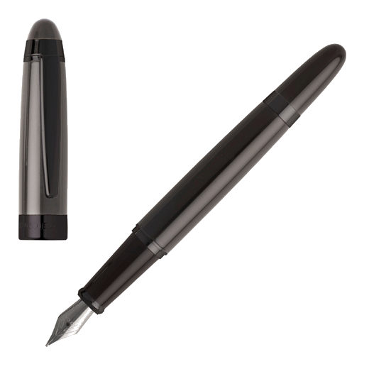 This Grey & Gunmetal Icon Fountain Pen by Hugo Boss is kept minimal with a modern feel due to the lacquer and polished gunmetal finish.