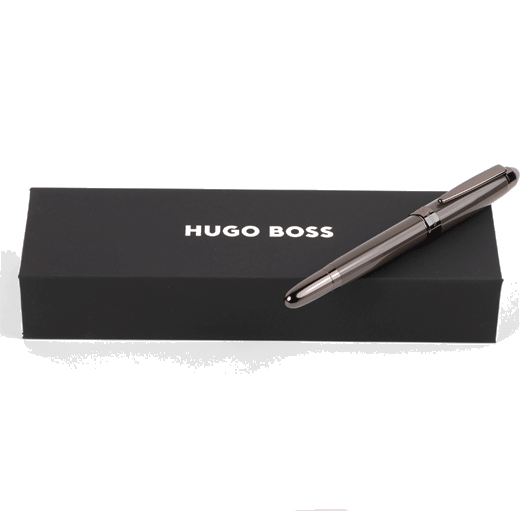 This Grey & Gunmetal Icon Fountain Pen by Hugo Boss will come in a gift box with the brand name.