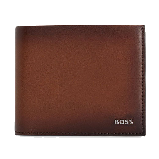This BOSS Highway 8CC Brown Leather Bifold Wallet is made out of smooth cowhide leather with an ombre exterior.