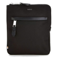 This Highway Black Nylon Envelope Bag by BOSS has cow leather trims in matching black that give the bag a sleek finish.