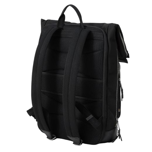 This BOSS Highway Black Nylon & Leather Trim Roll Top Backpack has a zip into the main compartment that goes along the side so you can easily access the contents.