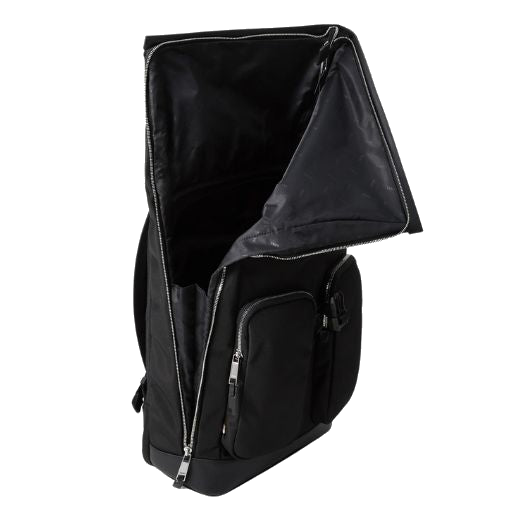 This Highway Black Nylon & Leather Trim Roll Top Backpack by BOSS has a smart look but it spacious and practical enough for travelling and commuting.