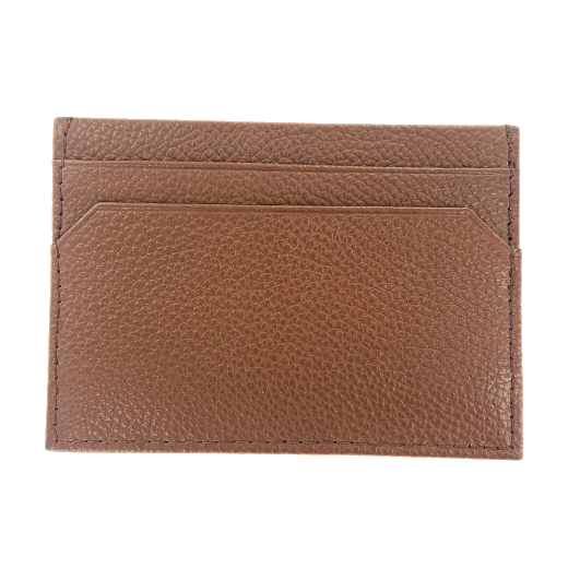 This Highway Brown Grained Leather 4CC Card Holder by BOSS has 2 card slots on either side and a central top pocket.