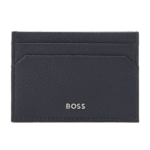 This BOSS Highway Navy Grained Leather 4CC Card Holder is made out of cowhide leather with a soft grain texture.