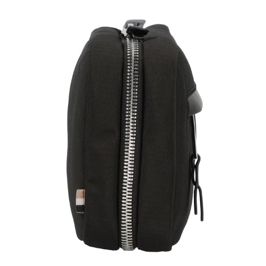 This Highway Wash Bag Black with Two-way Zip by BOSS has the brand name in polished silver lettering on the front to match the silver hardware.