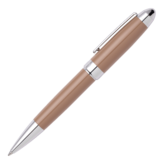 This Icon Chrome Ballpoint Pen in Camel by Hugo Boss has a polished chrome finish with a camel coloured lacquer on the barrel and cap.