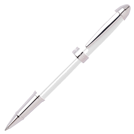 Icon Chrome Rollerball Pen in White by Hugo Boss with the brand name engraved on the cap.