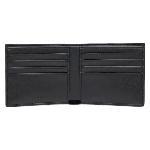 You'll find 8 card slots inside this Jinko Dark Blue 8CC Bifold Wallet by BOSS with blind embossing on the inside with the BOSS brand name.