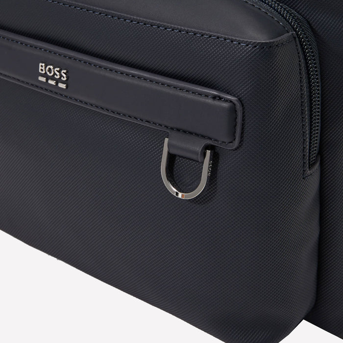 The BOSS Jinko backpack comes with the brand name on the front pocket.