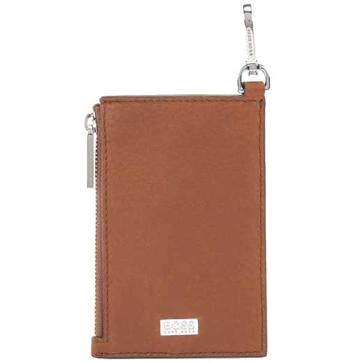 This is the BOSS Crosstown Brown Soft Grain 5CC Coin Case with Metal Clasp.