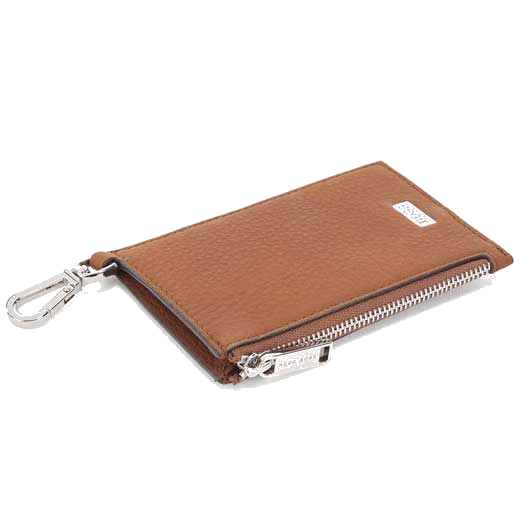 This BOSS Crosstown Brown Soft Grain 5CC Coin Case with Metal Clasp features a coin case.