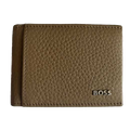 This light brown Hugo Boss wallet comes with the brand name attached to the leather on the front.