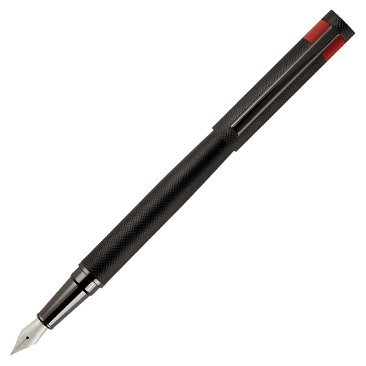 This Hugo Boss Loop Diamond Fountain Pen Black and Red has a polished gunmetal clip that can be engraved.