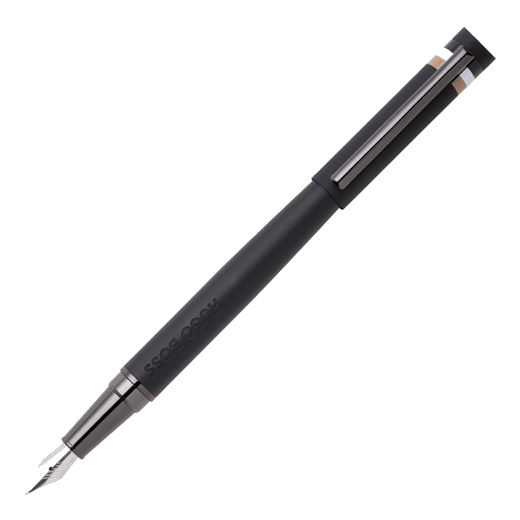 Loop Iconic Fountain Pen Black by Hugo Boss with a brass exterior.
