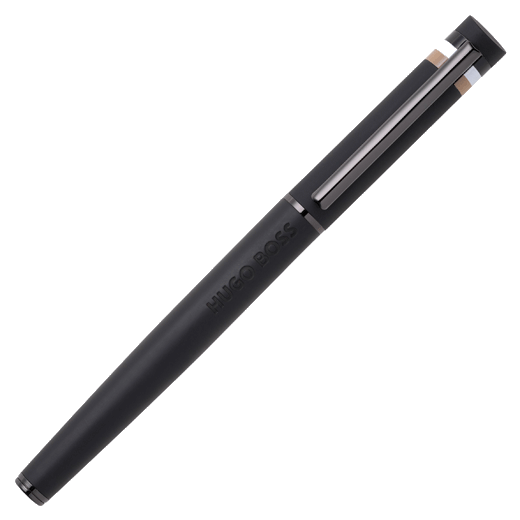The Loop Iconic Fountain Pen Black by Hugo Boss has the brand name blind embossed down the barrel.