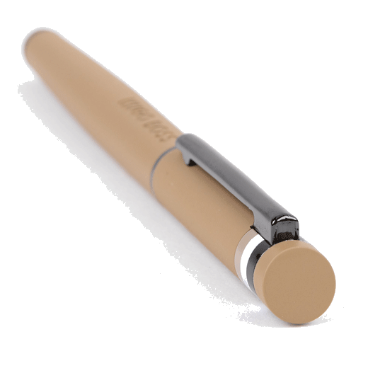 This Hugo Boss Loop Iconic Rollerball Pen Camel has a gunmetal clip that an be engraved.