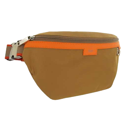 This Hugo Boss beige bumbag comes with an orange leather trim.