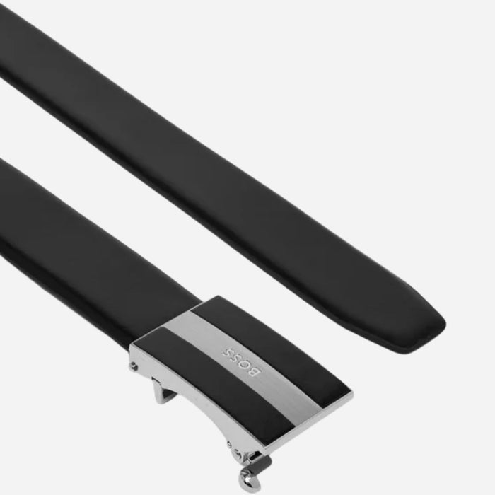 The BOSS Men’s Icon Leat Smooth Black Leather Belt with Plaque Buckle by BOSS.
