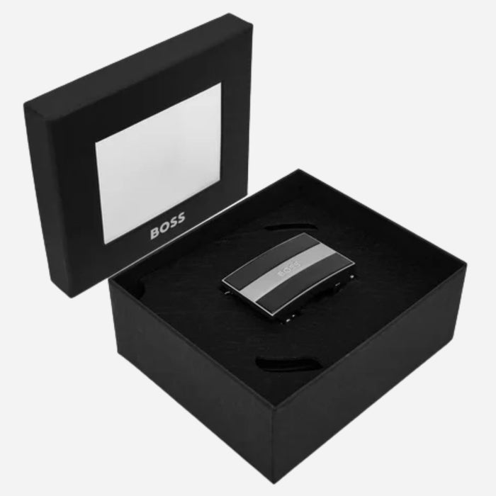 The gift box for the BOSS Men’s Icon Leat Smooth Black Leather Belt with Plaque Buckle.