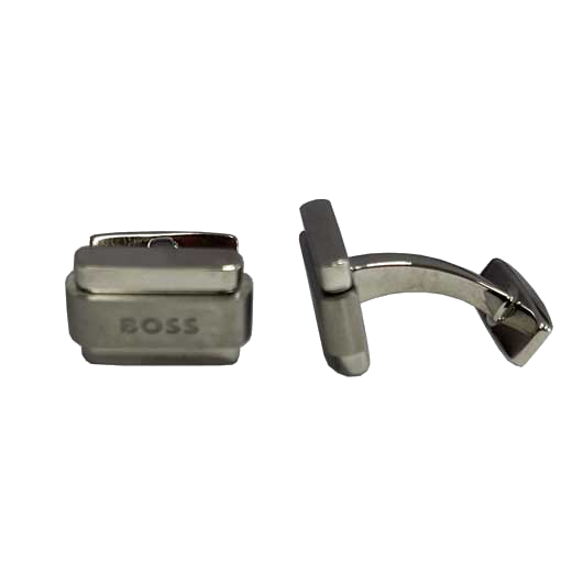 This pair of Hugo Boss silver cufflinks come with a fixed closure method.