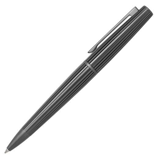 The Hugo Boss Nitor Ballpoint Pen Gunmetal Pinstripe is made with brass and is fitted with blue ink as standard.