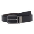 This BOSS Ocalis Gunmetal Pin Buckle Reversible Leather Belt has a plain brown leather side and a textured black leather.