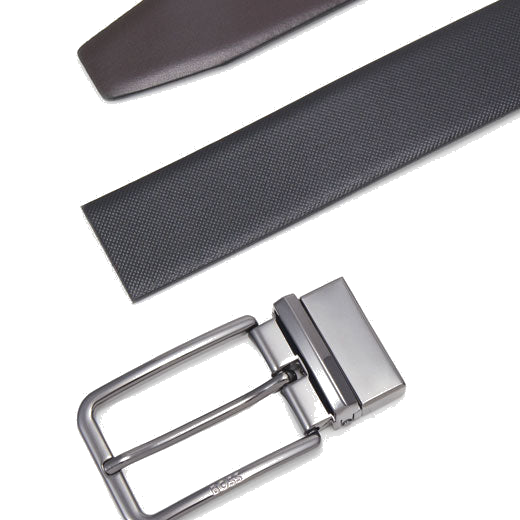This BOSS Ocalis Gunmetal Pin Buckle Reversible Leather Belt can be worn two different ways and is perfect for days in the office or special occasions.